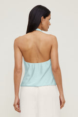 Dynamite Discount | Camila Satin Cowl Halter Neck Blouse Blue