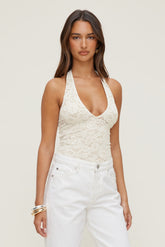 Dynamite Outlet | Lace Plunge Bodysuit Beige