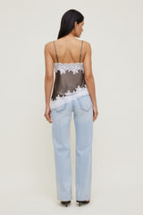Dynamite Outlet | Cassie Asymmetric Lace Satin Cami Brown