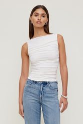 Dynamite US | Ruched Mesh Tank Top White