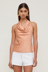 Dynamite On Sale | Camila Satin Cowl Halter Neck Blouse Orange