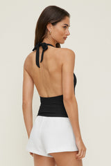 Dynamite Online | Textured Plunge Halter Top BLACK
