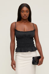 Dynamite Online | Smocked Poplin Cami Top BLACK