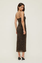 Dynamite US | Ruched Mesh Midi Dress Brown