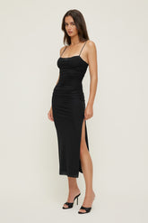 Dynamite US | Ruched Mesh Midi Dress Black