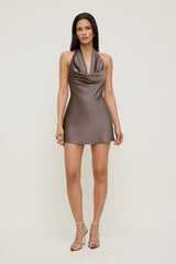 Dynamite Outlet | Camila Satin Romper Mini Dress Brown