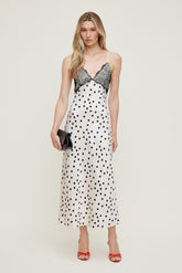 Dynamite Outlets | Lace Trim Satin Midi Dress Beige