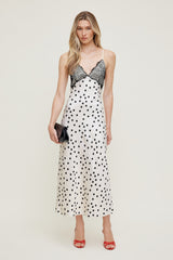 Dynamite Outlets | Lace Trim Satin Midi Dress Beige