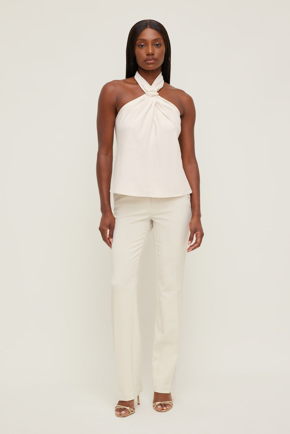 Dynamite Online | High Rise Slim Straight Leg Pants Beige