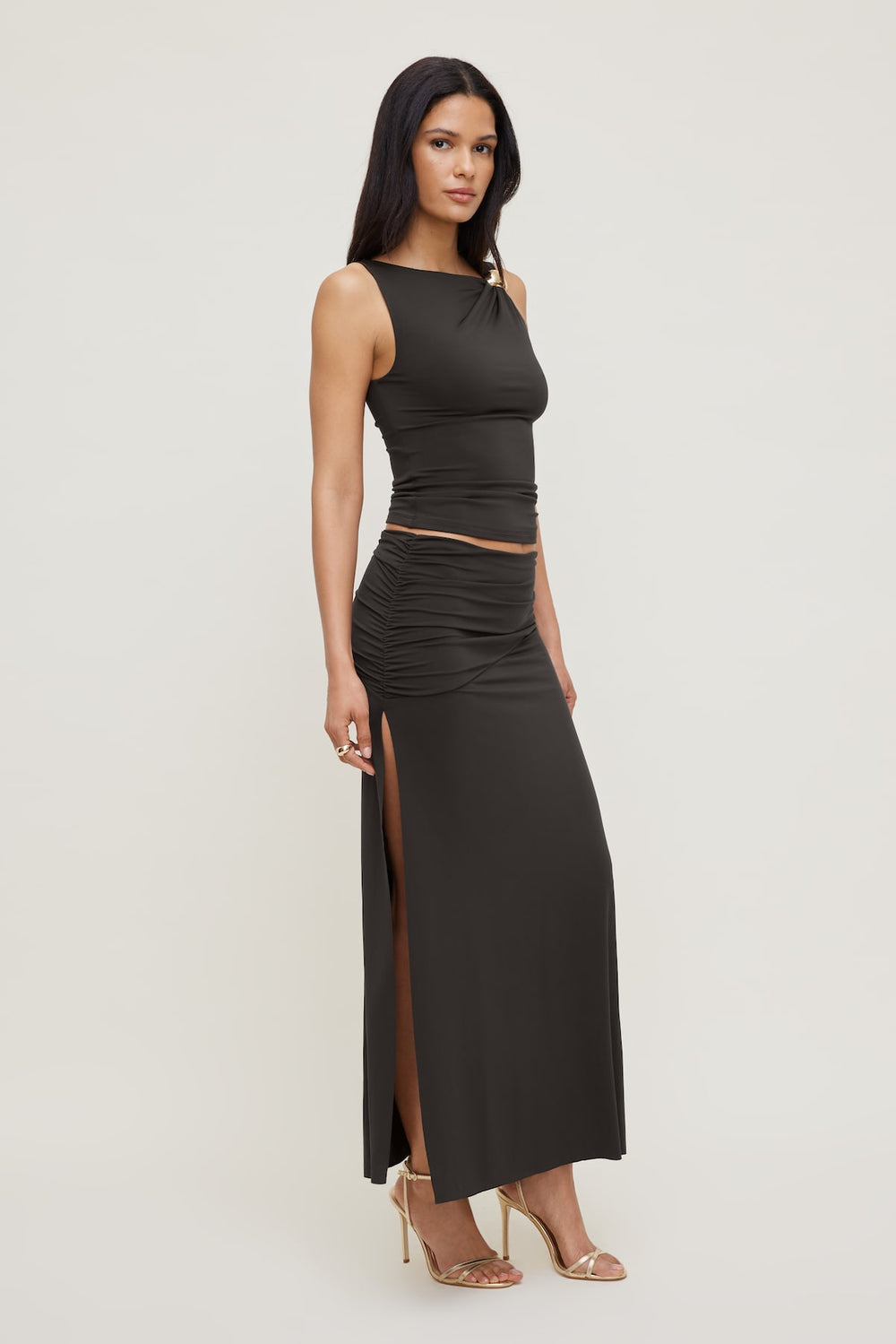 Dynamite Website Shop | Sculpt Slit Maxi Skirt Brown