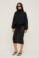 Dynamite Outlets | Sheer Lace Midi Skirt Black