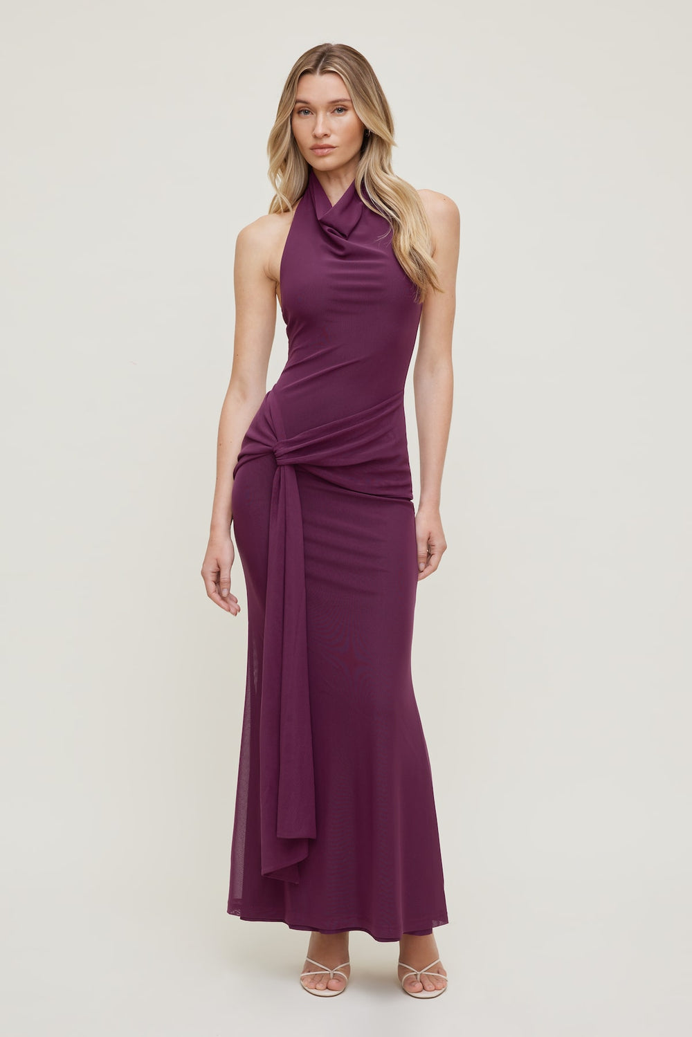 Dynamite On Sale | Scarlet Draped Mesh Maxi Dress PURPLE