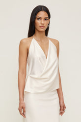 Dynamite Discount | Satin Wrap Halter Top Beige