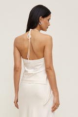 Dynamite Discount | Satin Wrap Halter Top Beige