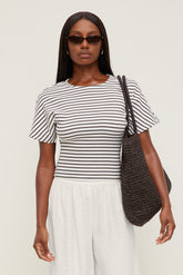 Dynamite Outlet | Andrea Striped Cotton T Shirt White