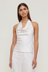 Dynamite Store | Camila Satin Cowl Halter Neck Blouse Beige