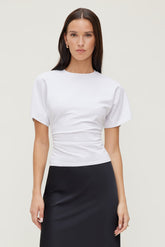 Dynamite US | Andrea Shirred Cotton Spandex T Shirt White