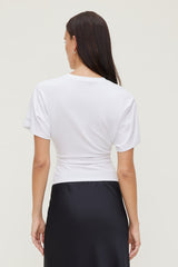 Dynamite US | Andrea Shirred Cotton Spandex T Shirt White