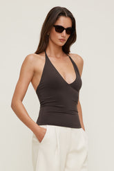 Dynamite On Sale | Sculpt Plunge Halter Top Brown