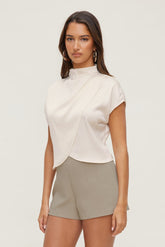 Dynamite Store | Ella Layered Satin Blouse Beige