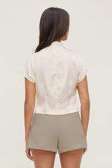 Dynamite Store | Ella Layered Satin Blouse Beige