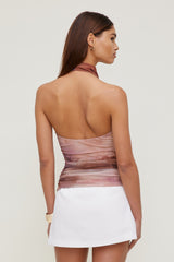 Dynamite Online | Draped Mesh Halter Top Pink