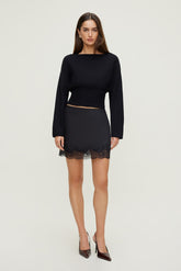 Dynamite Website Shop | Cinched Boat Neck Sweater Black