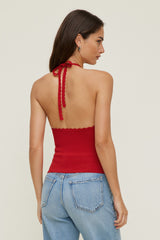 Dynamite Outlets | Scallop Trim Sweater Halter Top RED