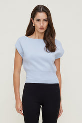 Dynamite Discount | Aria Boat Neck Sweater Blue