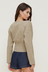 Dynamite Store | Cinched Boat Neck Sweater BEIGE