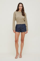 Dynamite Store | Cinched Boat Neck Sweater BEIGE