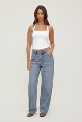 Dynamite Discount | Mika Mid Rise Relaxed Straight Leg Jeans Blue