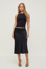 Dynamite Outlets | Delila Satin Midi Skirt Black