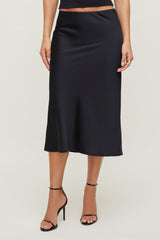 Dynamite Outlets | Delila Satin Midi Skirt Black