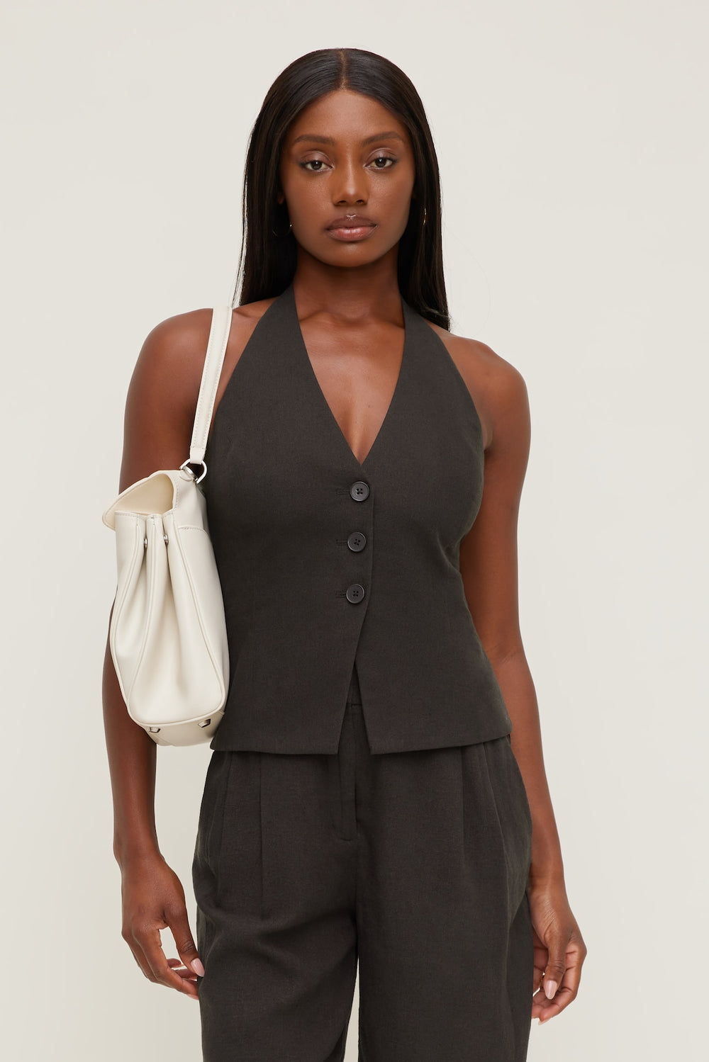 Dynamite Discount | Linen Halter Vest Brown