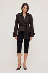 Dynamite Outlet | Cropped Faux Suede Trench Coat Brown