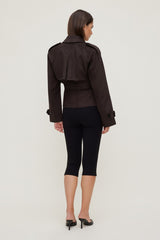 Dynamite Outlet | Cropped Faux Suede Trench Coat Brown