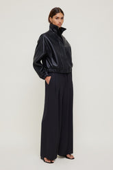 Dynamite Outlets | Oversized Faux Leather Bomber Jacket Black