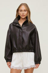 Dynamite US | Oversized Faux Leather Bomber Jacket Brown