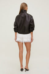 Dynamite US | Oversized Faux Leather Bomber Jacket Brown