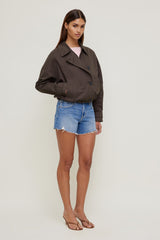 Dynamite On Sale | Twill Asymmetric Button Up Jacket Brown