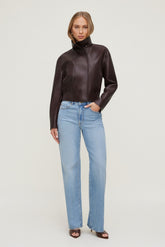 Dynamite Online | Cropped Faux Leather Bomber Jacket Purple
