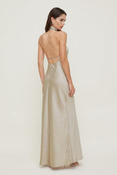Dynamite Website Shop | Satin Halter Maxi Dress Beige