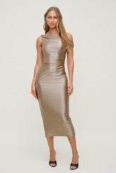 Dynamite On Sale | Jayde Stretch Satin Maxi Dress Beige