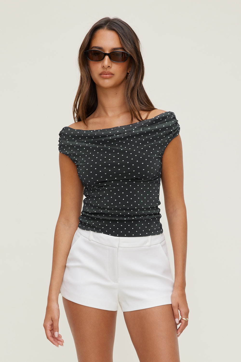 Dynamite Outlet | Off Shoulder Mesh Top BLACK