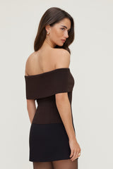 Dynamite Outlet | Rib Knit Off Shoulder Sweater Brown