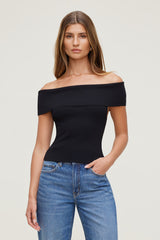 Dynamite Website Shop | Rib Knit Off Shoulder Sweater Black