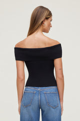 Dynamite Website Shop | Rib Knit Off Shoulder Sweater Black
