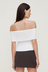 Dynamite Outlets | Rib Knit Off Shoulder Sweater White