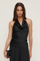 Dynamite Discount | Camila Satin Cowl Halter Neck Blouse Black